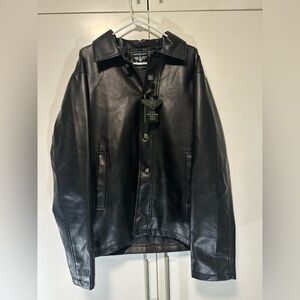 Reportage RGA Black Leather Button Jacket Blazer Italy Style Men's XL NWT